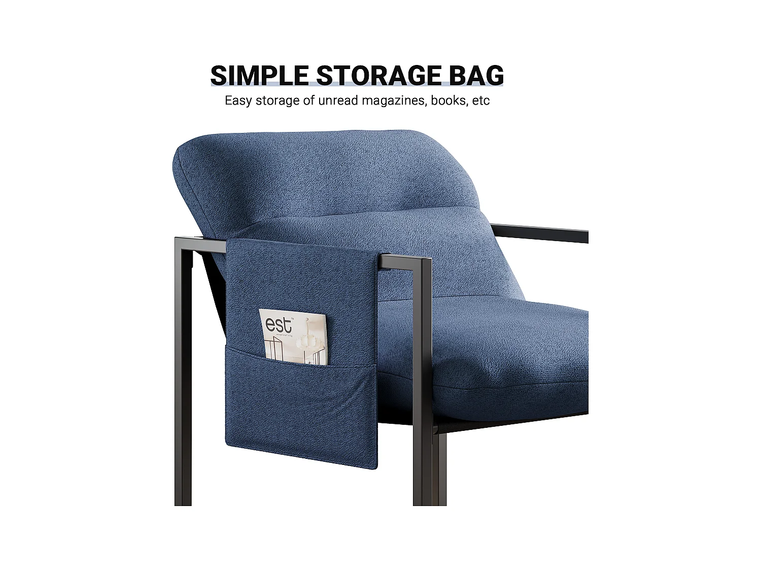 Comfortabele Sherpa Woonkamerfauteuil - met Dikke Zitting en Metalen Poot - ergonomisch - zitdiepte 51cm - Blauw