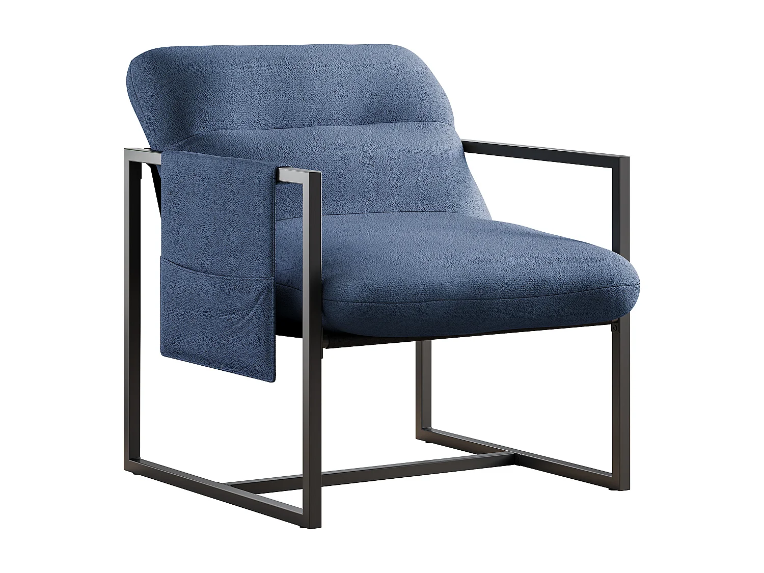 Fauteuil de Salon Confortable en sherpa - avec Siège Épais et Pied Métal - ergonomique - profondeur d'assise 51cm - Bleu
