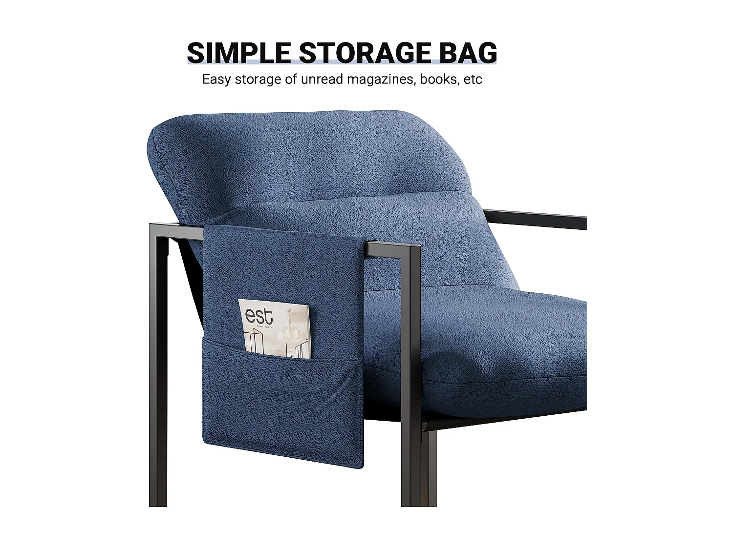 Fauteuil de Salon Confortable en sherpa - avec Siège Épais et Pied Métal - ergonomique - profondeur d'assise 51cm - Bleu