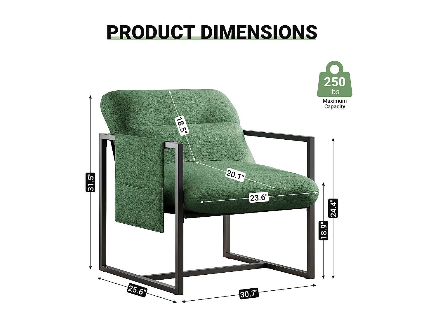 Fauteuil en métal avec tissu sherpa, Chaise de Salon, profondeur d'assise 51cm, pour Salon et Chambre, 78x65x80CM - Vert