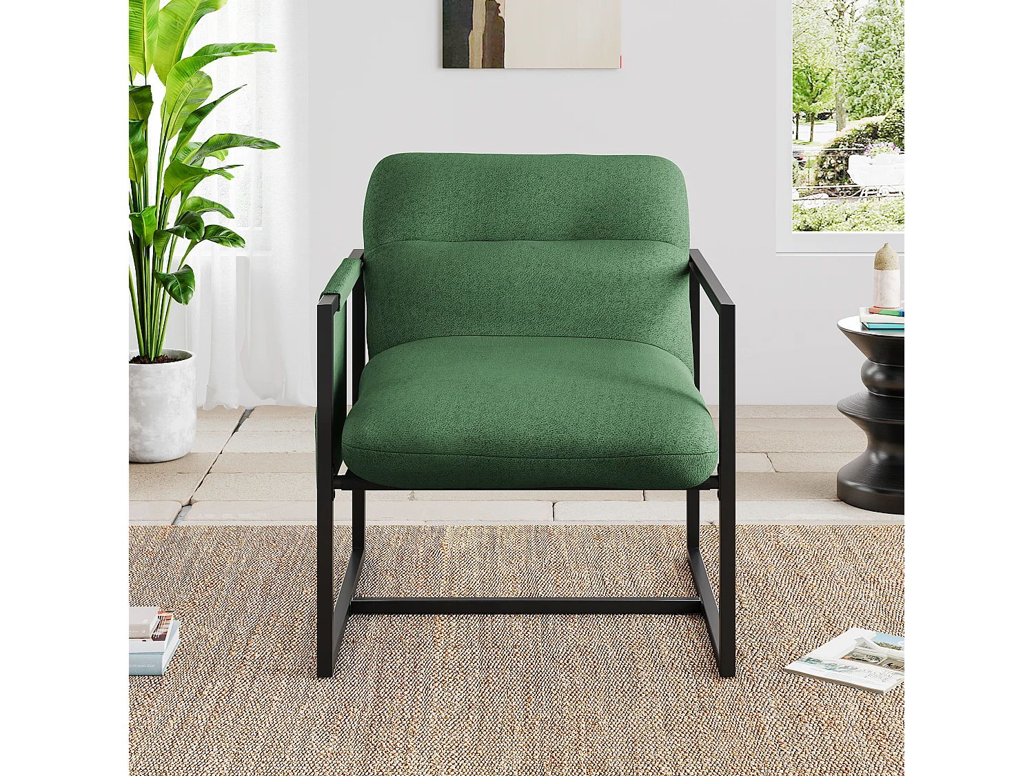 Fauteuil en métal avec tissu sherpa, Chaise de Salon, profondeur d'assise 51cm, pour Salon et Chambre, 78x65x80CM - Vert