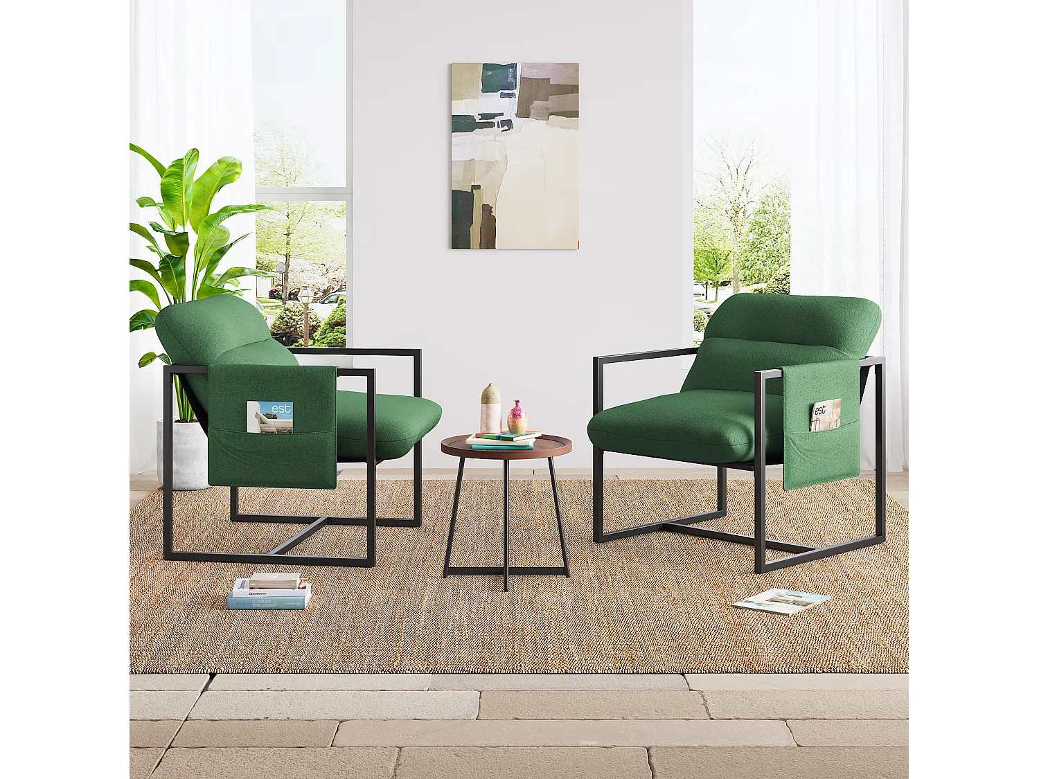 Fauteuil en métal avec tissu sherpa, Chaise de Salon, profondeur d'assise 51cm, pour Salon et Chambre, 78x65x80CM - Vert