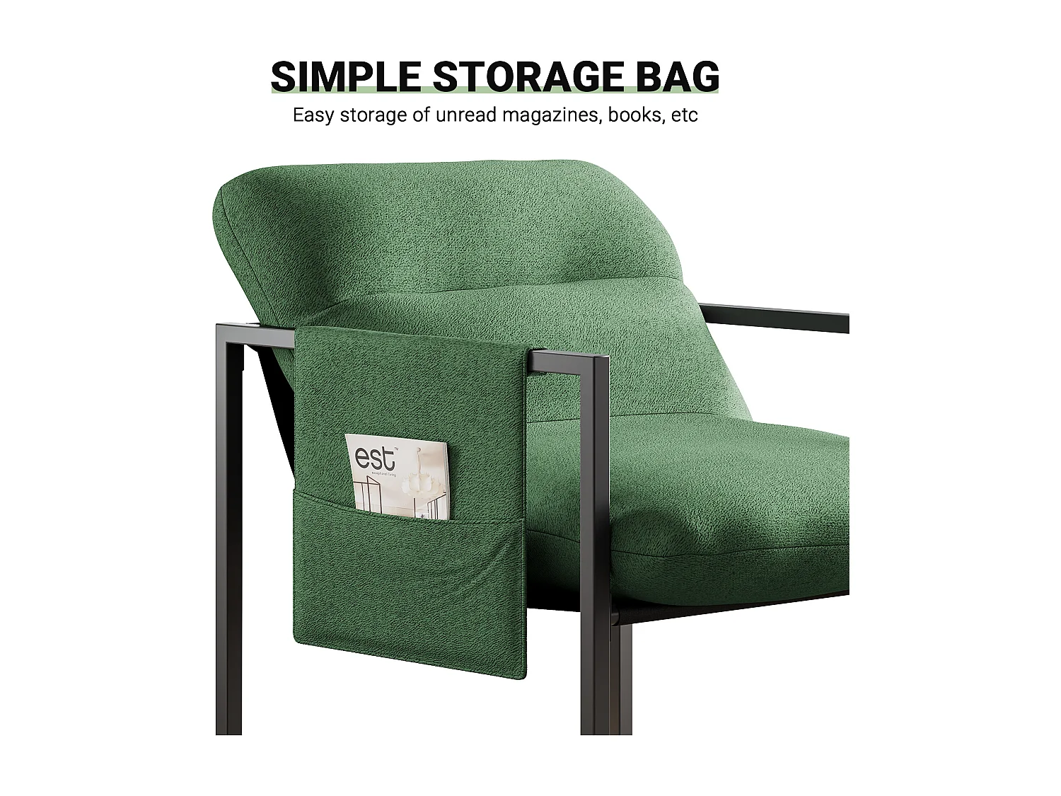 Fauteuil en métal avec tissu sherpa, Chaise de Salon, profondeur d'assise 51cm, pour Salon et Chambre, 78x65x80CM - Vert