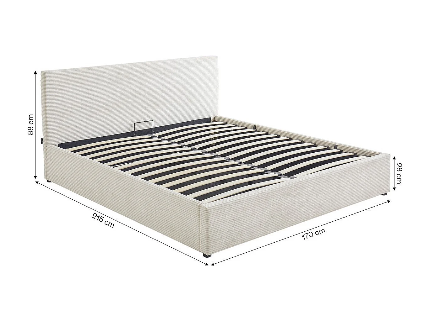 Lit coffre adulte 160x200 cm avec tête de lit matelassée en velours côtelé beige et sommier - Tina