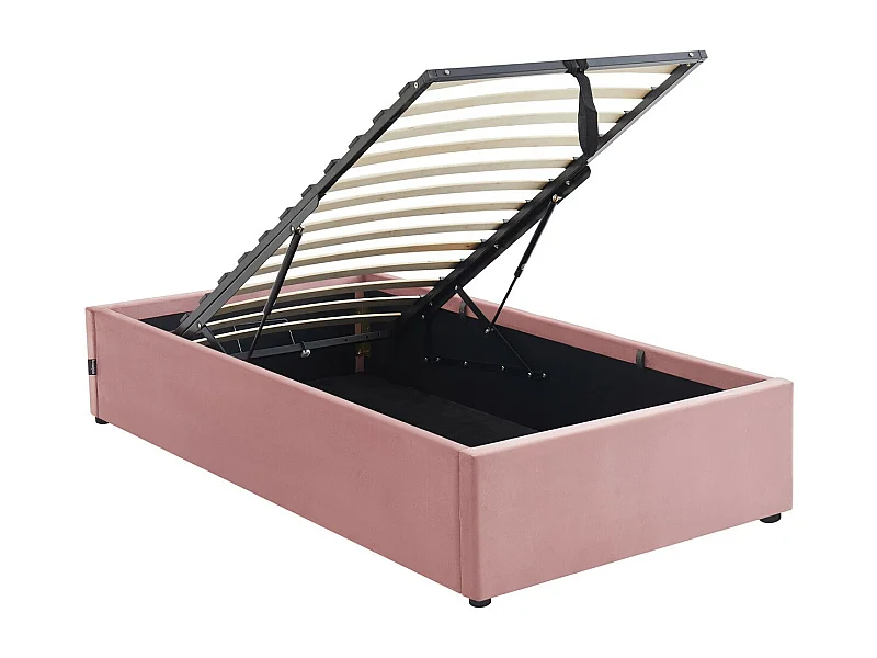 Lit coffre adulte 90x190 cm en velours rose avec sommier - Handy