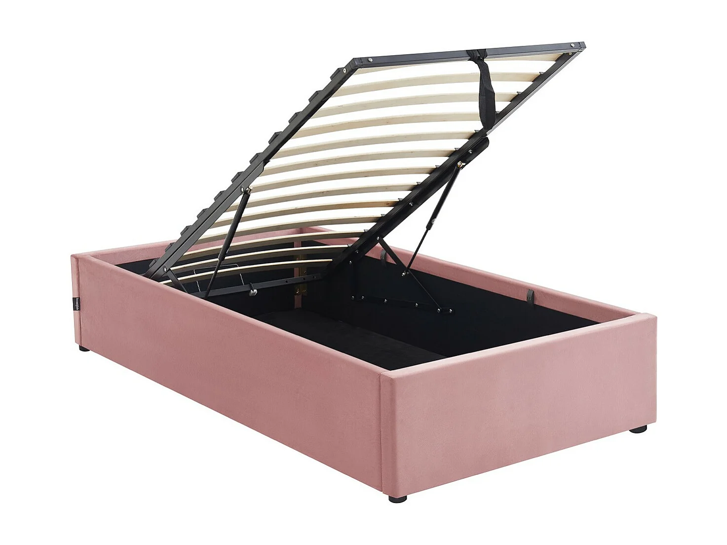 Lit coffre adulte 90x190 cm en velours rose avec sommier - Handy