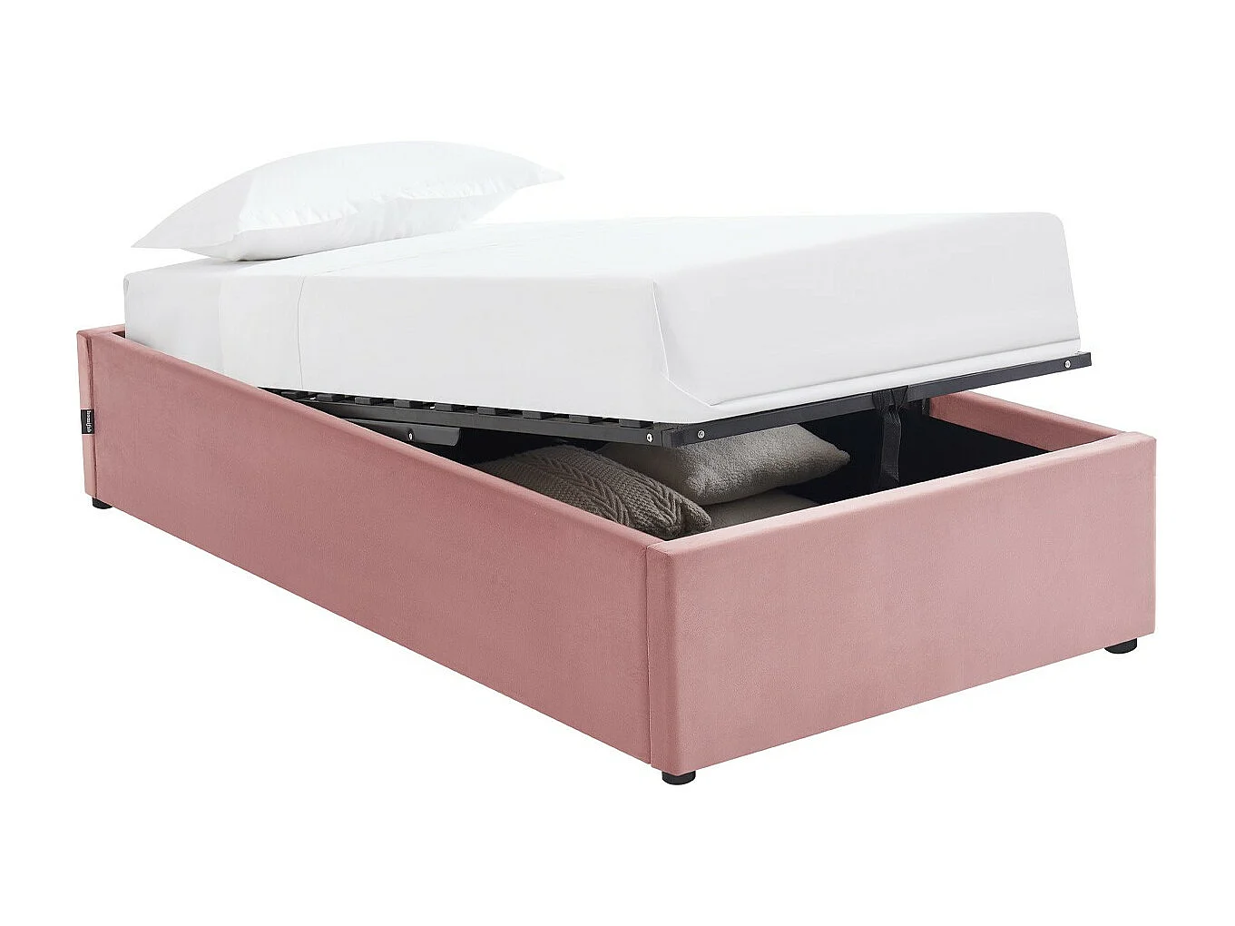 Lit coffre adulte 90x190 cm en velours rose avec sommier - Handy
