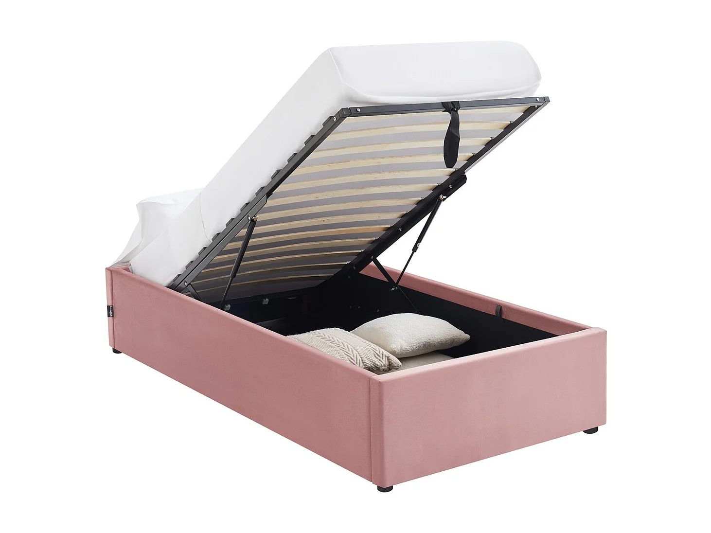 Lit coffre adulte 90x190 cm en velours rose avec sommier - Handy