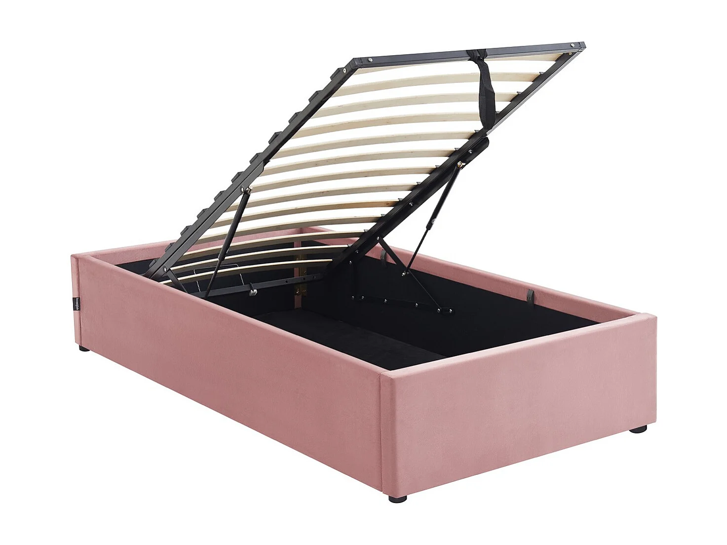 Lit coffre adulte 90x190 cm en velours rose avec sommier - Handy
