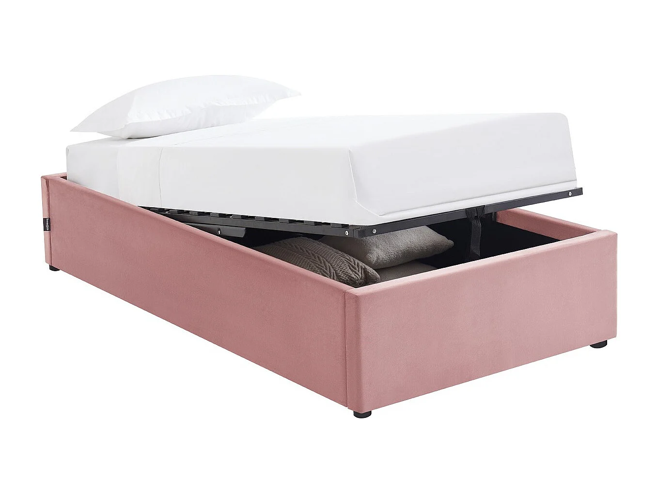 Lit coffre adulte 90x190 cm en velours rose avec sommier - Handy