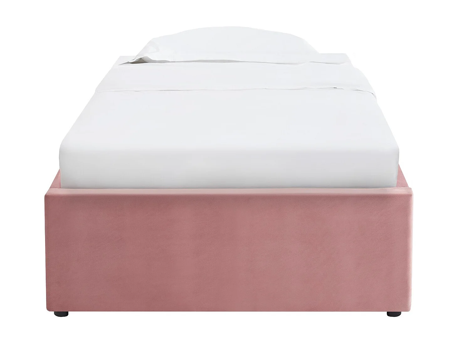 Lit coffre adulte 90x190 cm en velours rose avec sommier - Handy