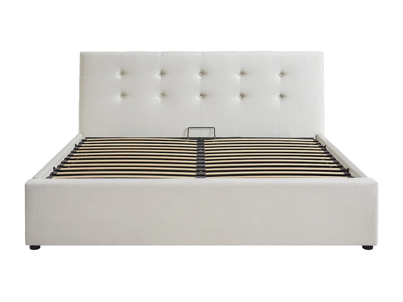 Lit coffre adulte 160x200 cm avec tête de lit matelassée en velours beige et sommier - Tina