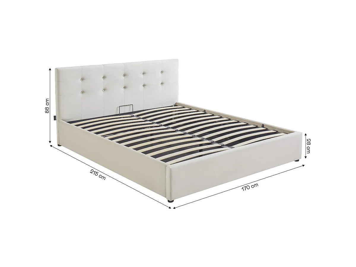 Lit coffre adulte 160x200 cm avec tête de lit matelassée en velours beige et sommier - Tina