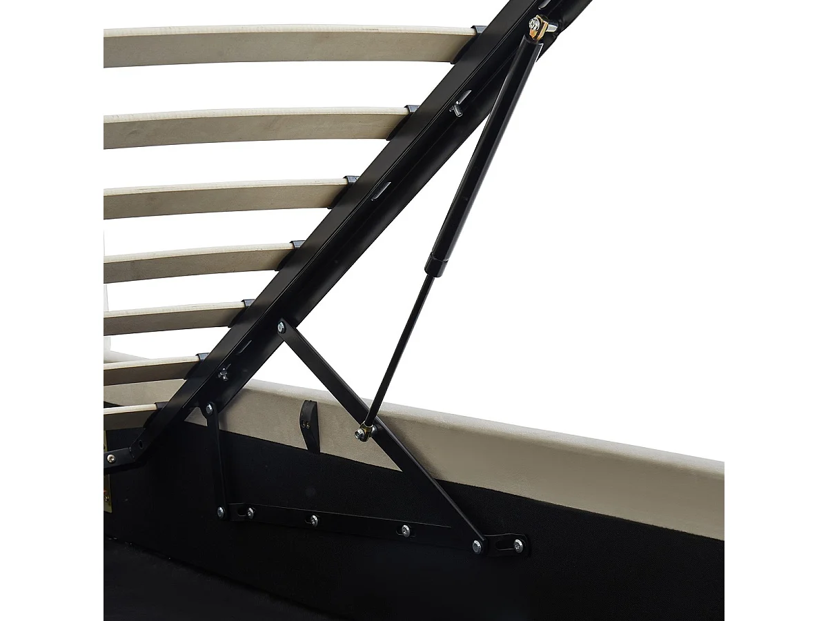 Lit coffre adulte 160x200 cm avec tête de lit matelassée en velours beige et sommier - Tina