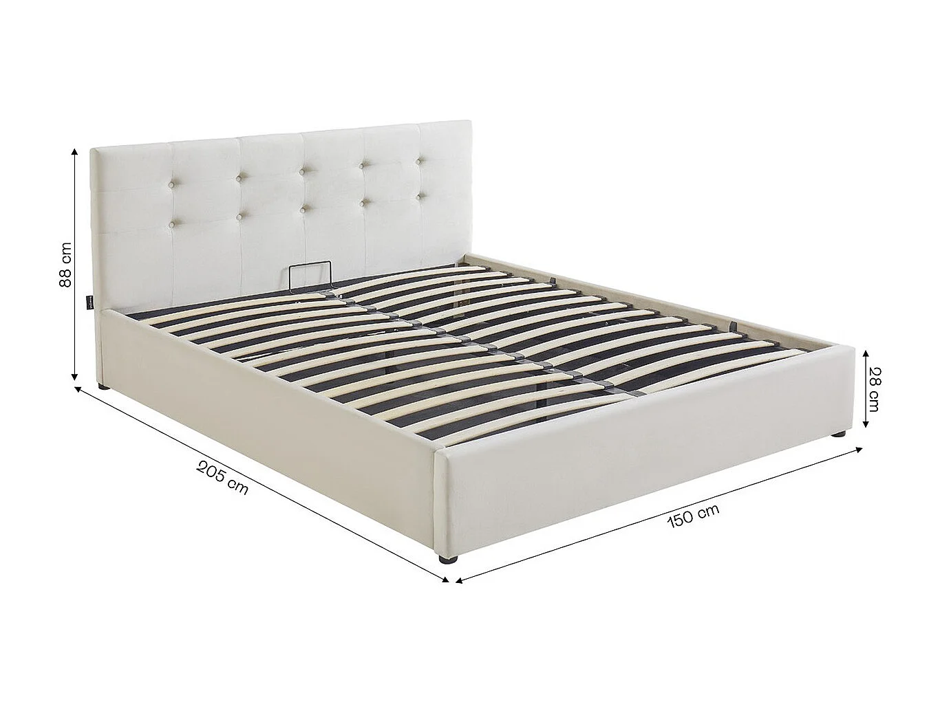 Lit coffre adulte 140x190 cm avec tête de lit matelassée en velours beige et sommier - Tina
