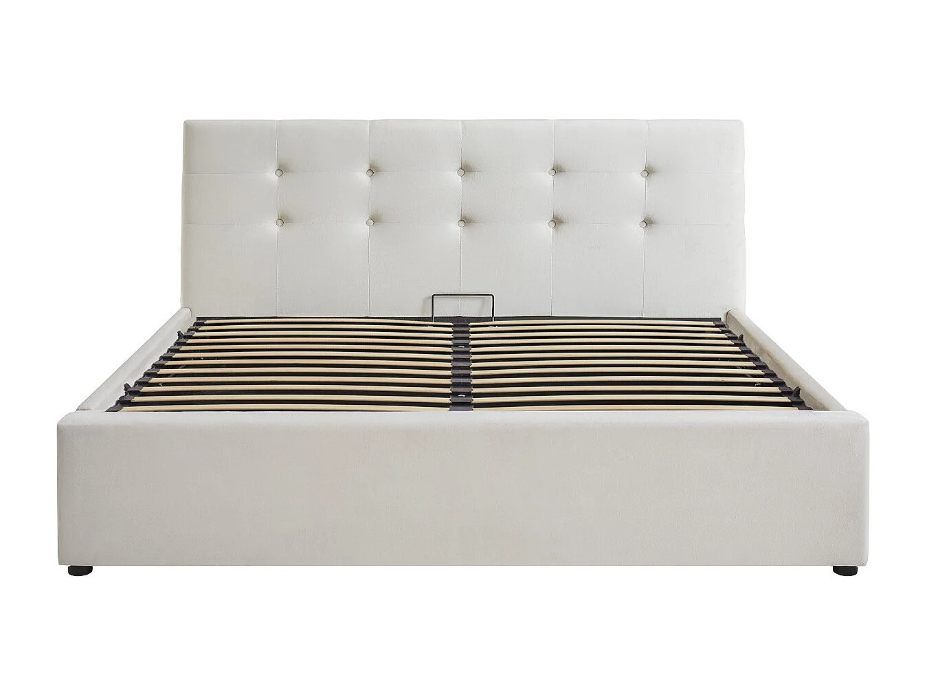 Lit coffre adulte 140x190 cm avec tête de lit matelassée en velours beige et sommier - Tina