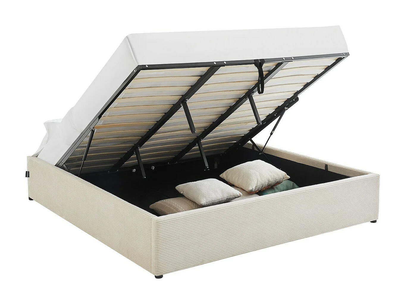 Lit coffre adulte 180x200 cm en velours côtelé beige avec sommier - Handy