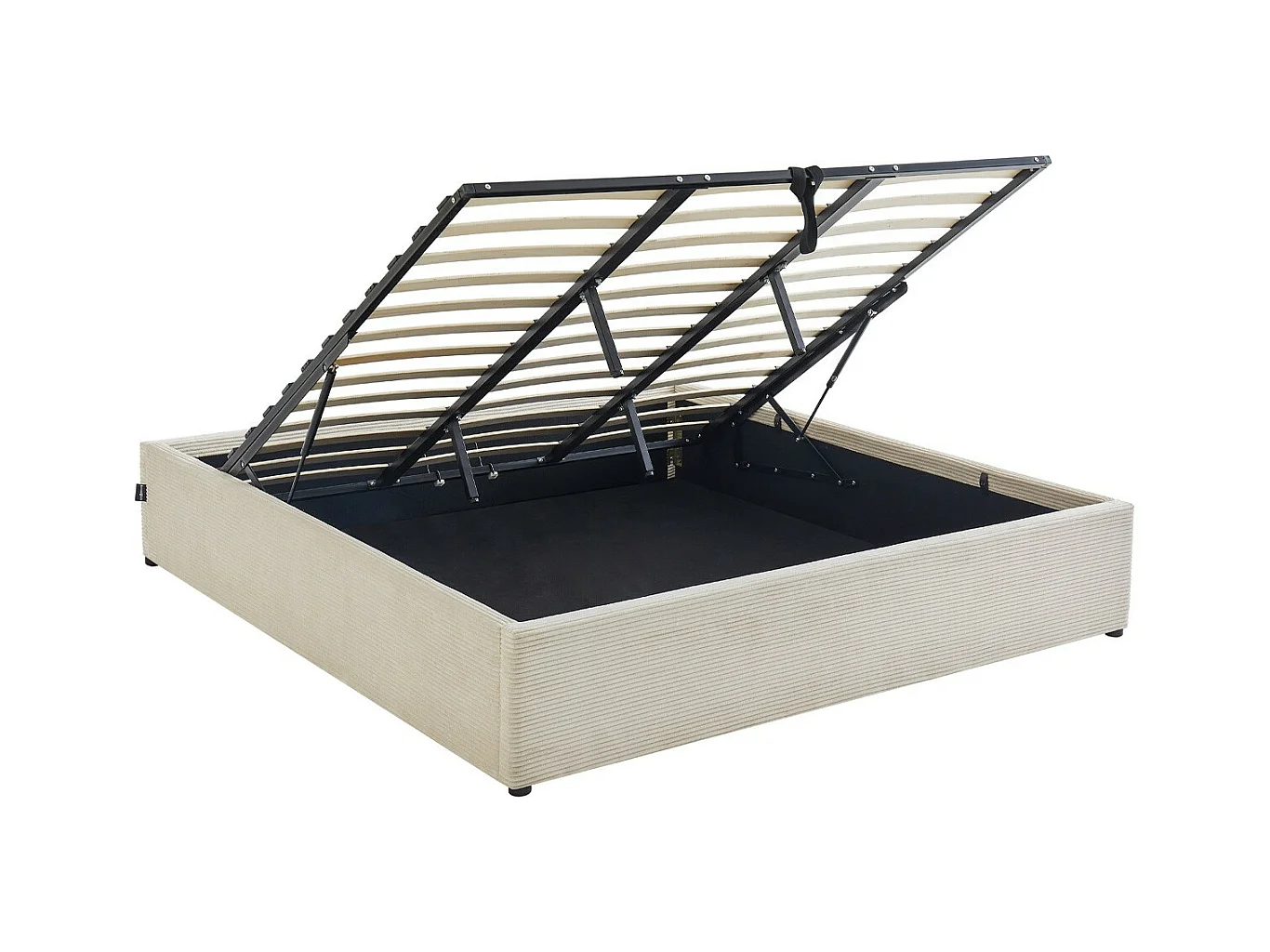 Lit coffre adulte 180x200 cm en velours côtelé beige avec sommier - Handy