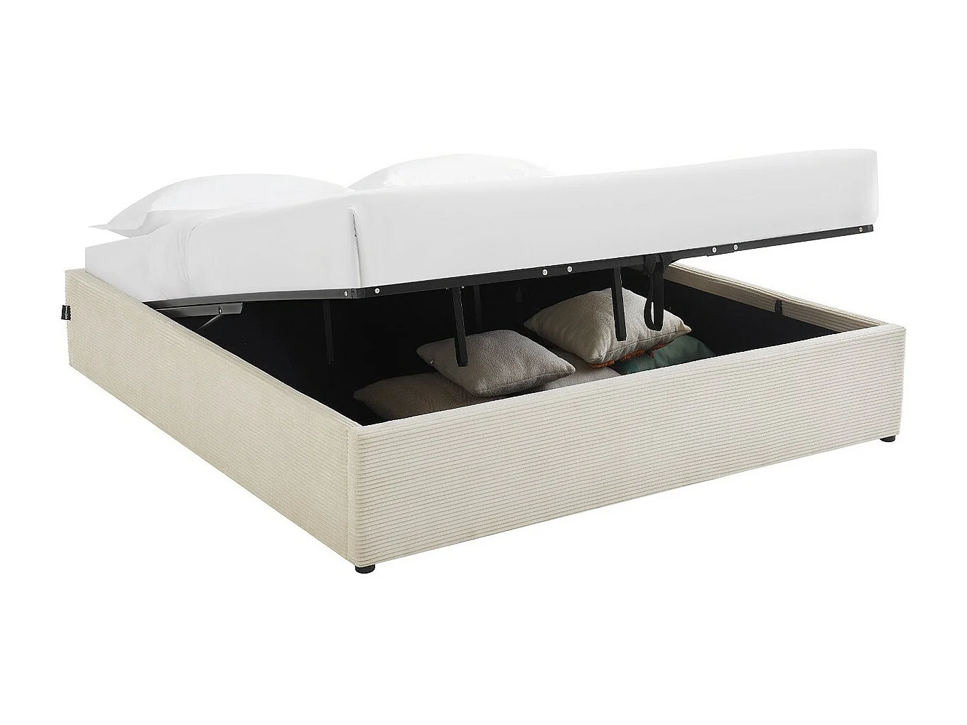 Lit coffre adulte 180x200 cm en velours côtelé beige avec sommier - Handy