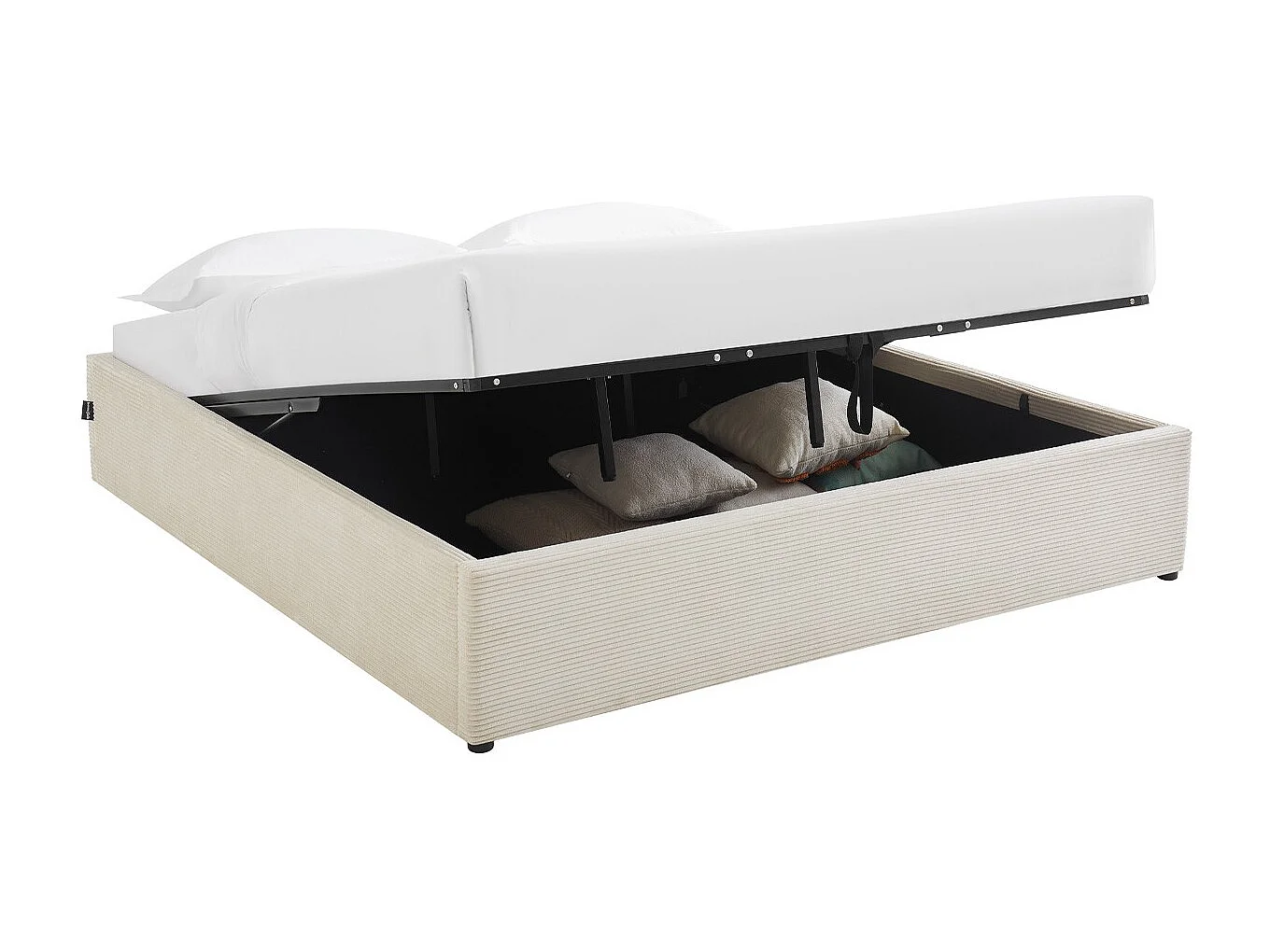 Lit coffre adulte 180x200 cm en velours côtelé beige avec sommier - Handy