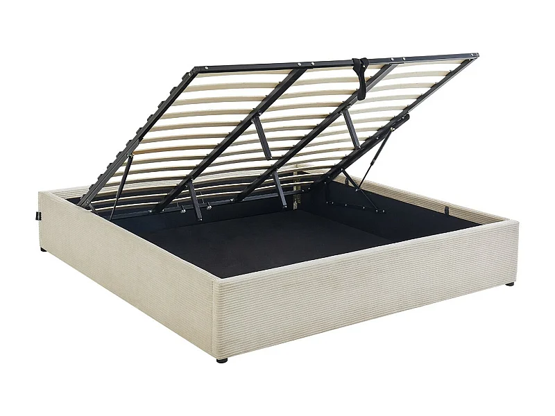 Lit coffre adulte 180x200 cm en velours côtelé beige avec sommier - Handy