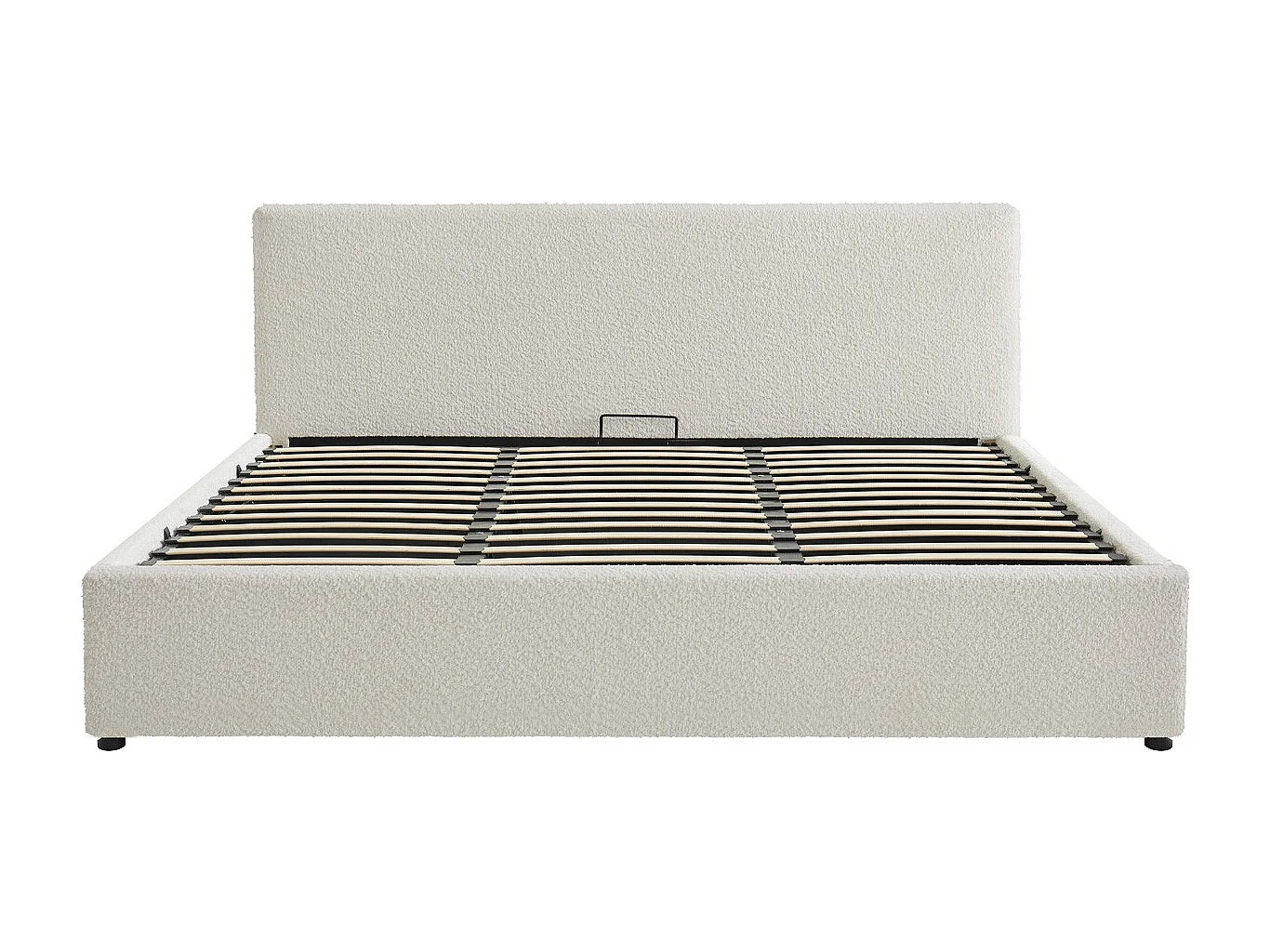 Lit coffre adulte 180x200 cm avec tête de lit matelassée en tissu bouclé beige et sommier - Tina