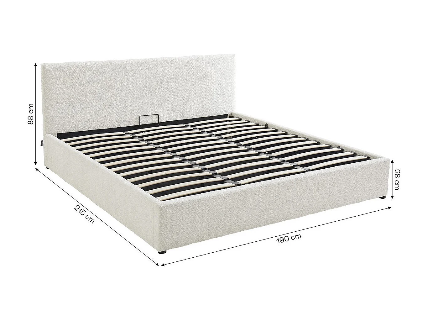 Lit coffre adulte 180x200 cm avec tête de lit matelassée en tissu bouclé beige et sommier - Tina