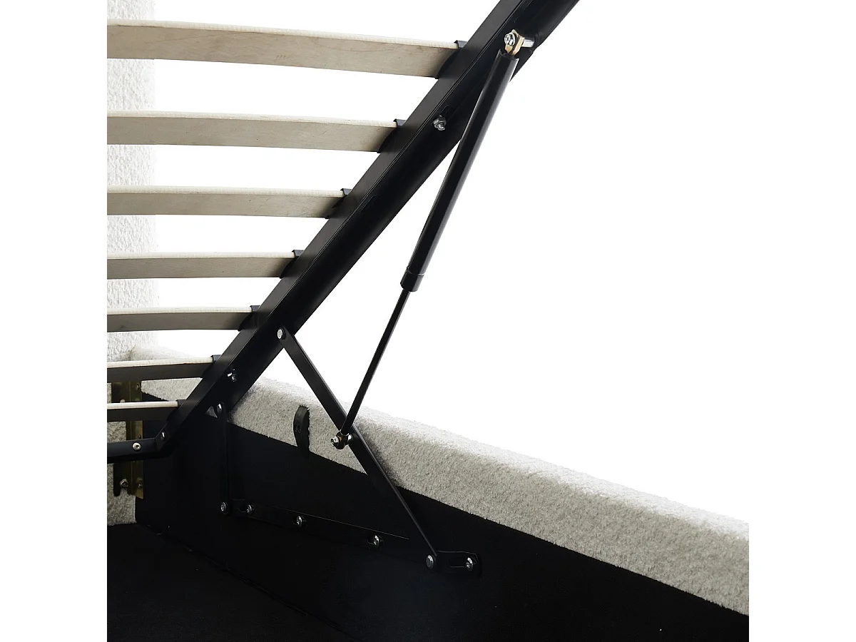 Lit coffre adulte 180x200 cm avec tête de lit matelassée en tissu bouclé beige et sommier - Tina