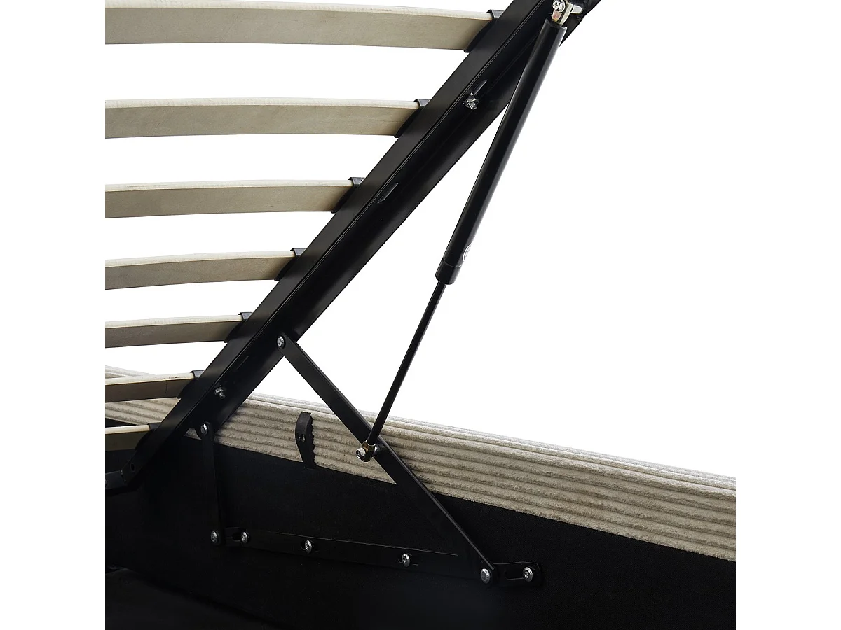 Lit coffre adulte 140x190 cm avec tête de lit matelassée en velours côtelé beige et sommier - Tina