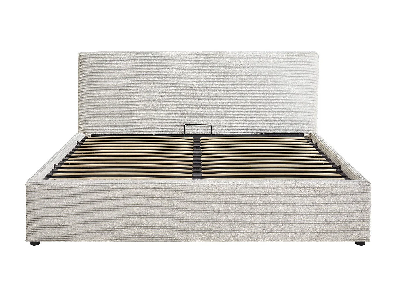 Lit coffre adulte 140x190 cm avec tête de lit matelassée en velours côtelé beige et sommier - Tina