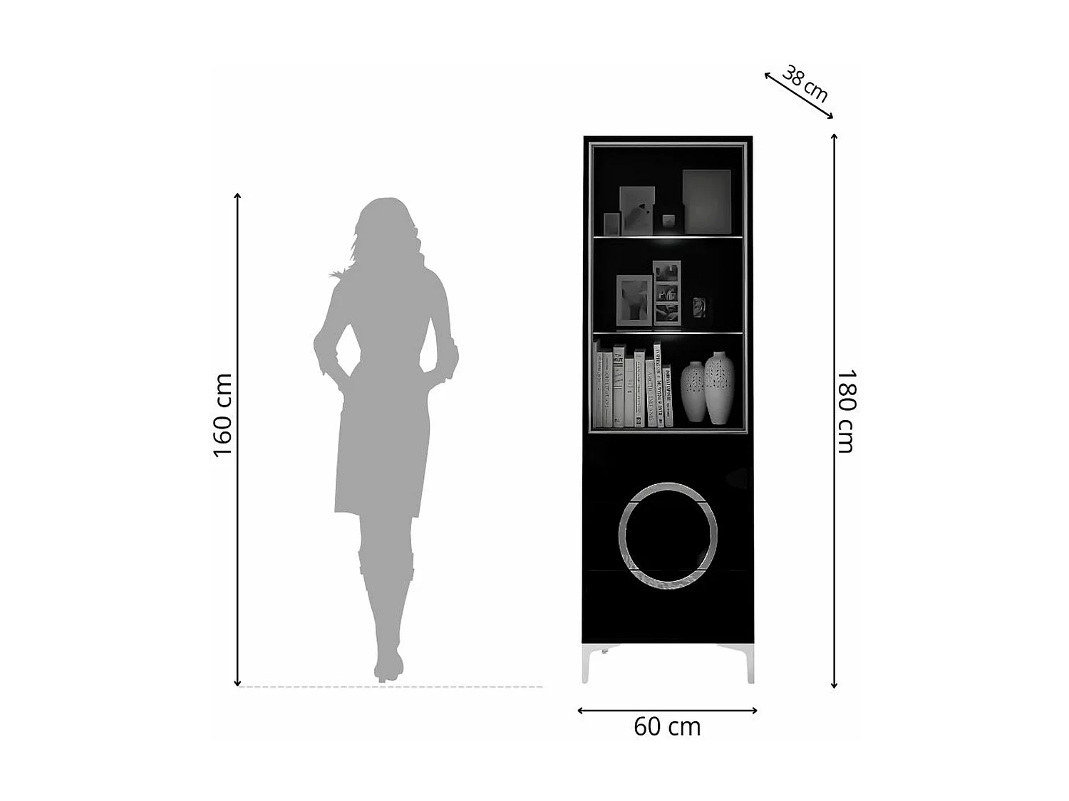 Czarna witryna Dancan EVA ze szklanymi drzwiami / połysk
