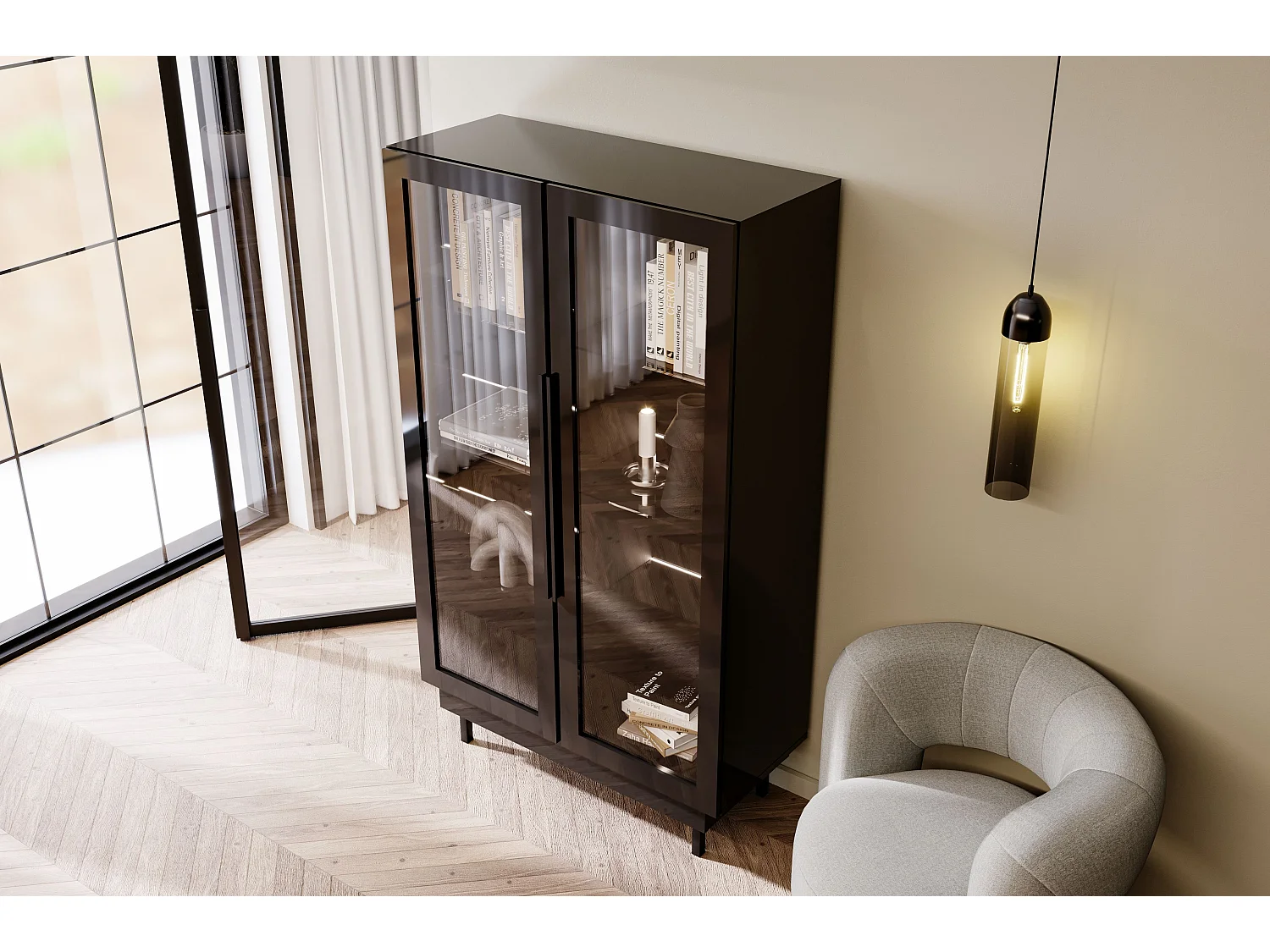 Czarna witryna Dancan ARTEMISA ze złotymi dodatkami