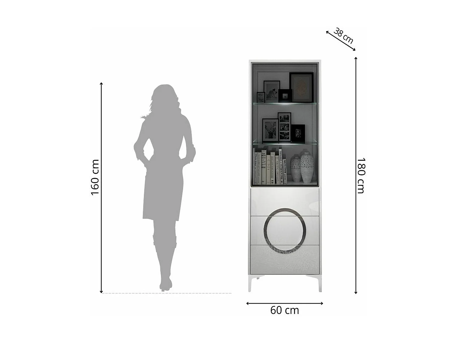 Biała witryna Dancan EVA ze szklanymi drzwiami / połysk