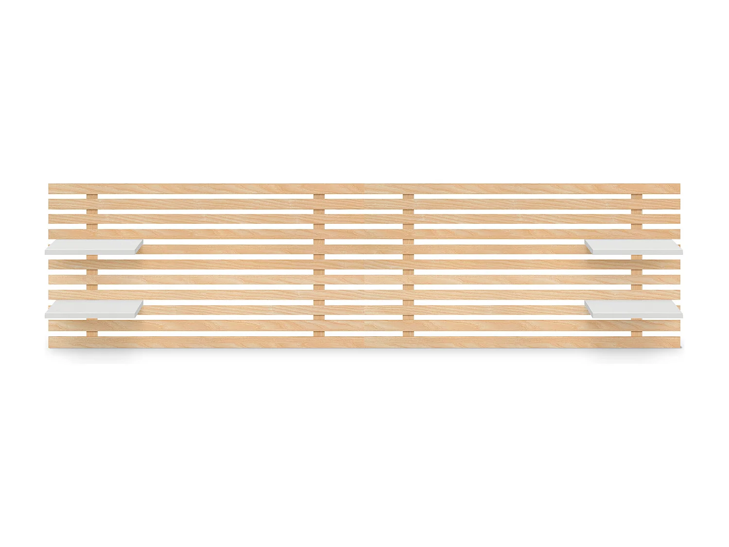 DHOME Hoofdbord met planken gemaakt van gerecycled MDF-hout Wandhangend Japans pallet-stijl vintage bed (natuurlijk hout/wit, 290 cm dubbel)