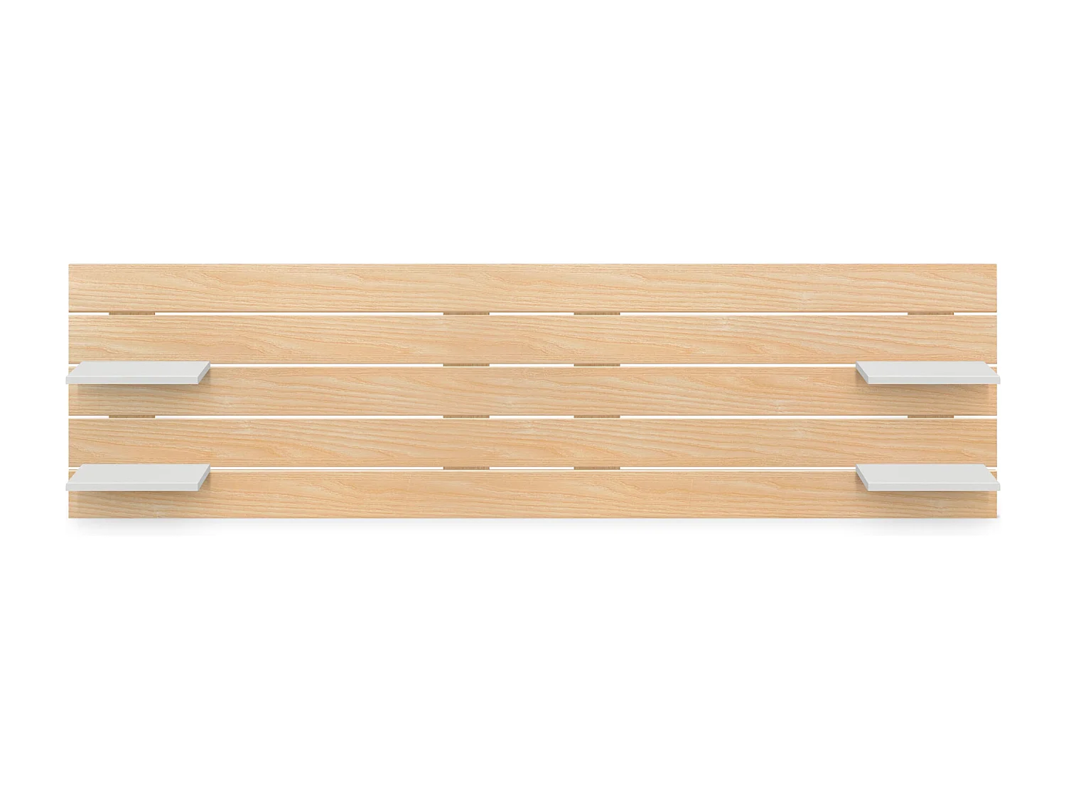 DHOME Hoofdbord met Planken Gerecycled Hout MDF Wandhangend Pallet Stijl Horizontaal Vintage Bed (Natuurlijk Hout/Wit, 270cm Dubbel)