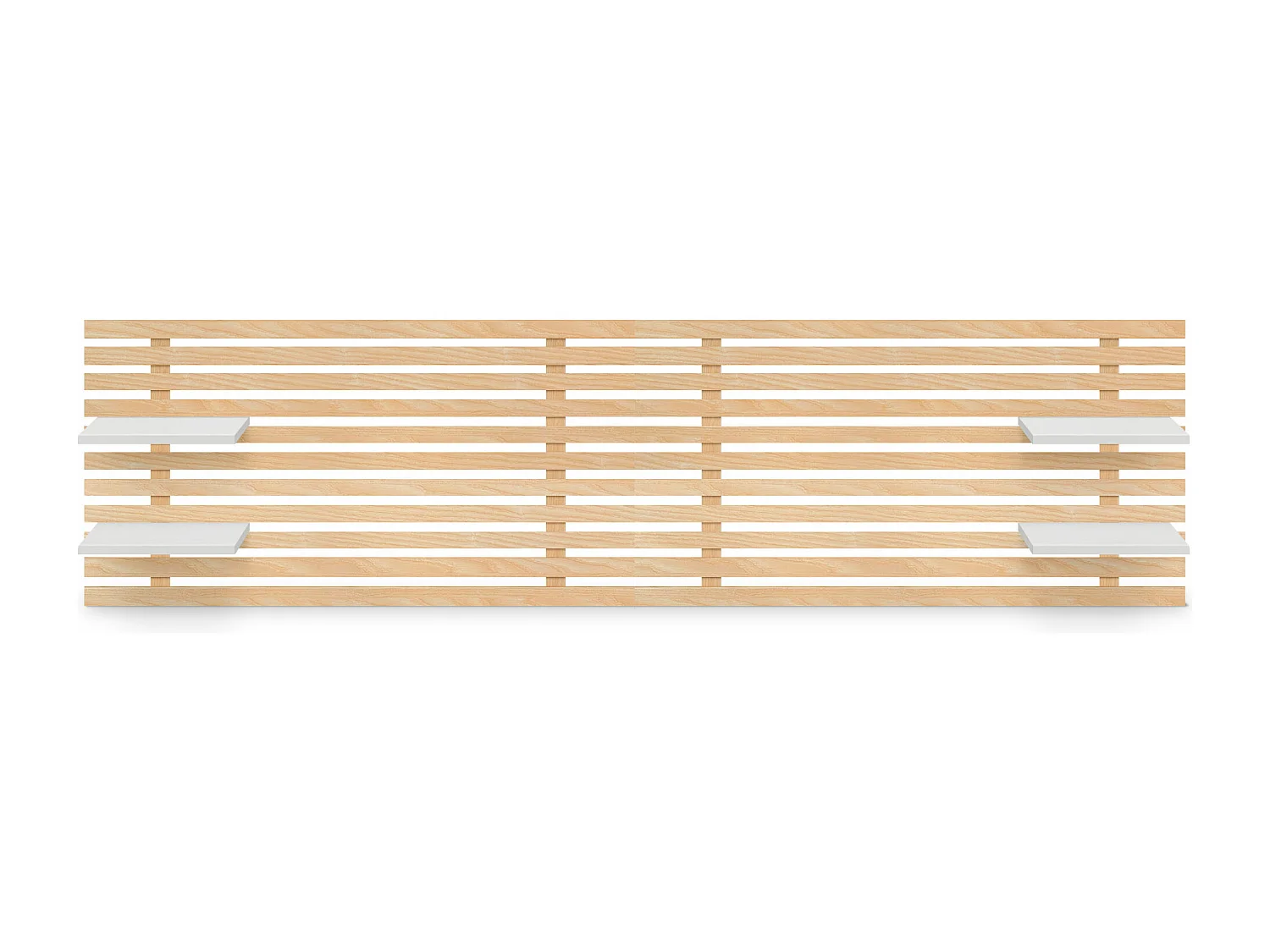 DHOME Hoofdbord met planken gemaakt van gerecycled MDF-hout Wandhangend Japans pallet-stijl vintage bed (natuurlijk hout/wit, 220 cm dubbel)