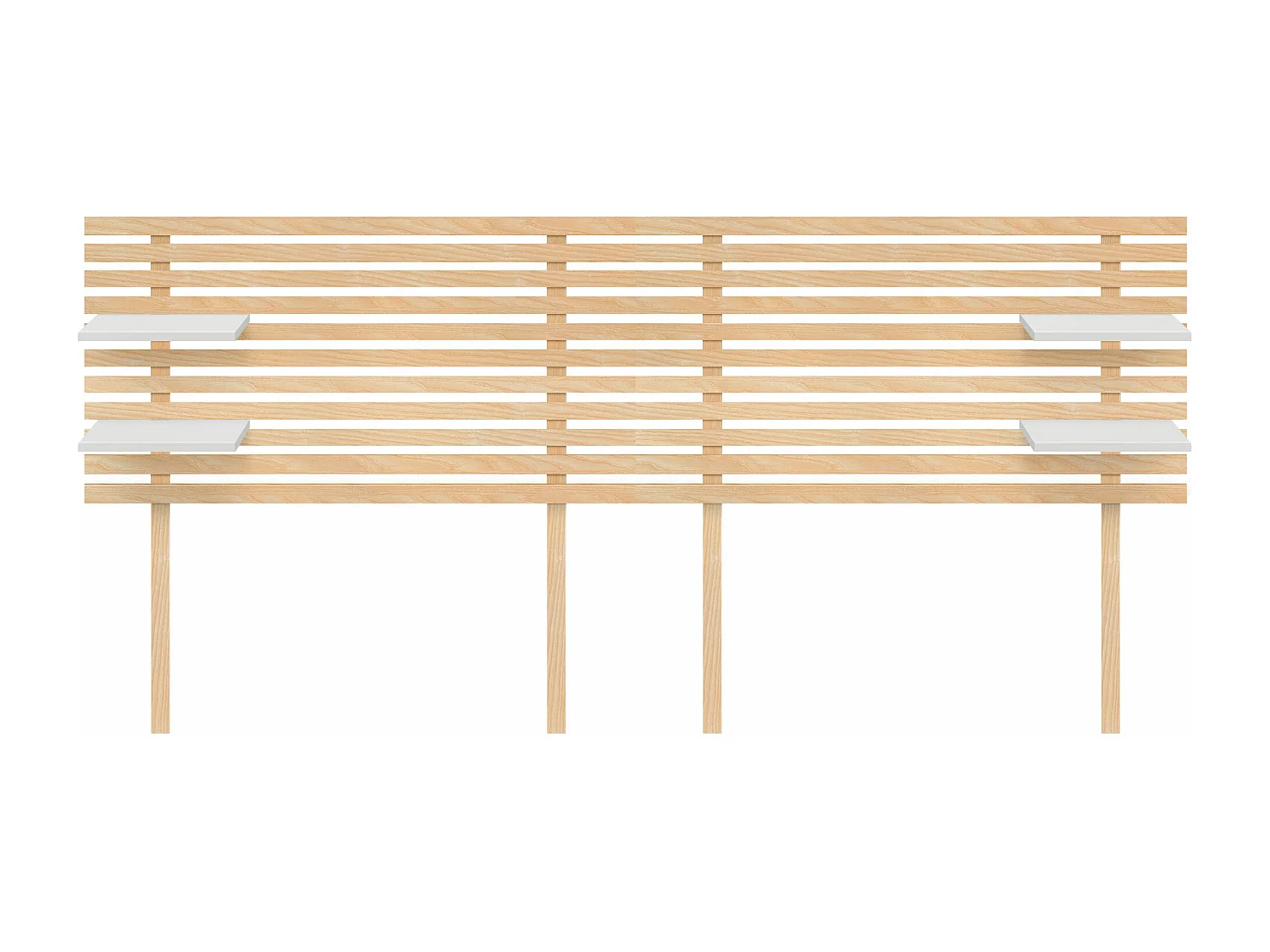 DHOME Hoofdbord met planken gemaakt van gerecycled MDF-hout Hangende muur Japanse pallet-stijl met poten Vintage bed (natuurlijk hout/wit, 270 cm dubbel)