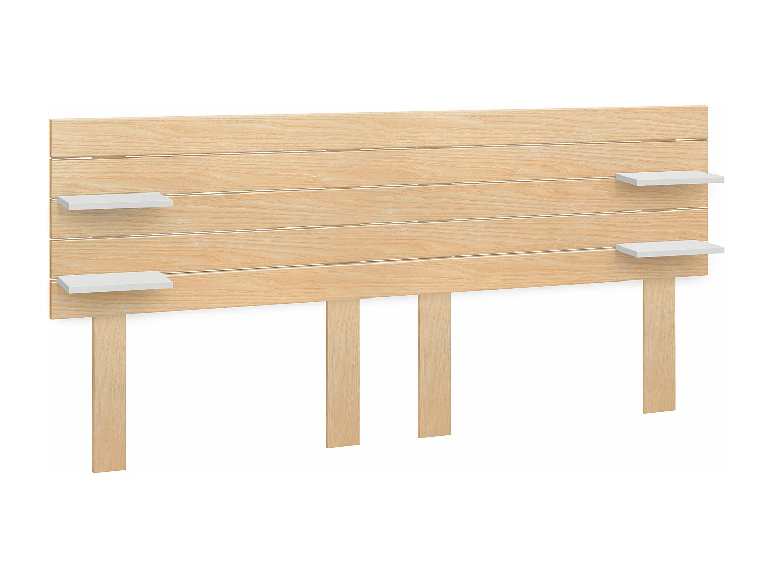 DHOME Tête de lit  avec étagères en bois recyclé DM Suspension murale Style palette horizontale avec pieds Lit  (bois naturel/blanc, 220 cm double)