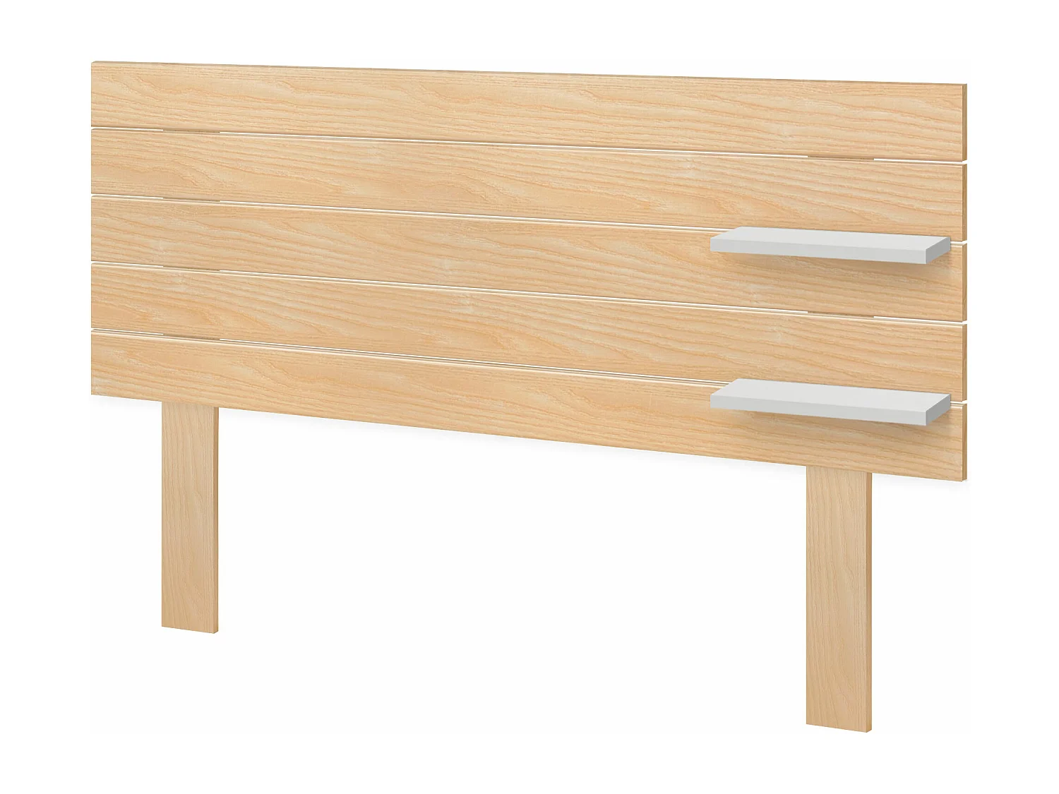DHOME Testiera con ripiani in legno riciclato DM Parete sospesa orizzontale in stile pallet con gambe Letto (legno naturale/bianco, 160 cm)