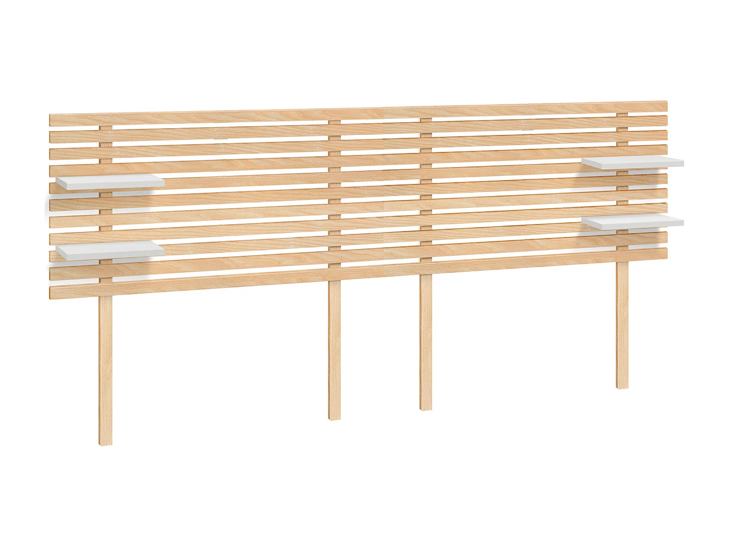 DHOME Testiera con ripiani in legno riciclato DM sospeso a parete in stile pallet giapponese con gambe Letto (legno naturale/bianco, doppio 290 cm)