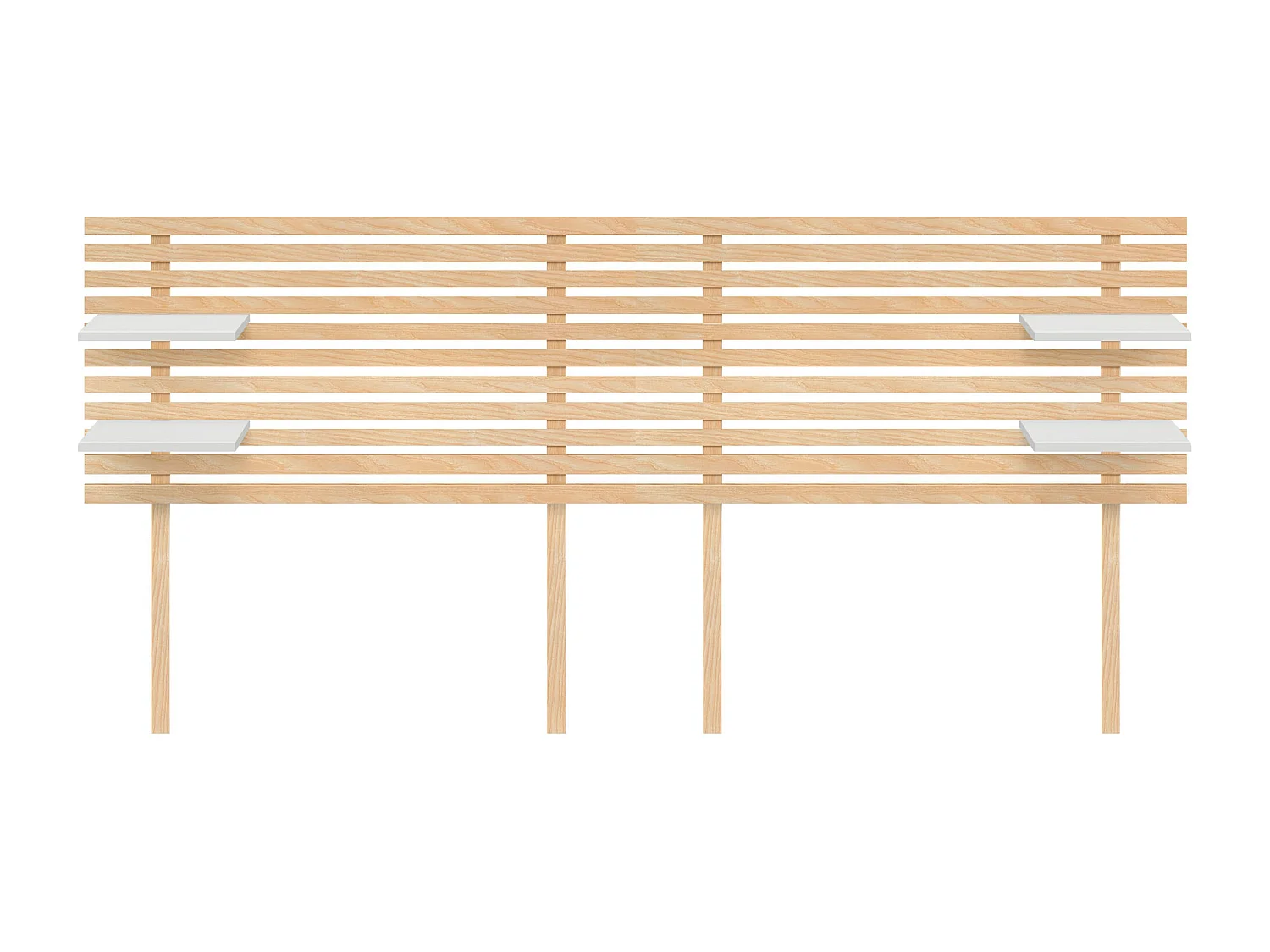 DHOME Testiera con ripiani in legno riciclato DM sospeso a parete in stile pallet giapponese con gambe Letto (legno naturale/bianco, doppio 290 cm)