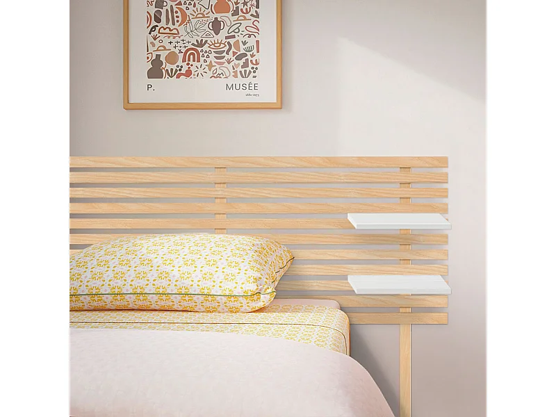 DHOME Kopfteil mit Regalen aus recyceltem MDF-Holz, zum Aufhängen an die Wand, japanischer Palettenstil, mit Beinen, Vintage-Bett (Naturholz/Weiß, 160 cm)