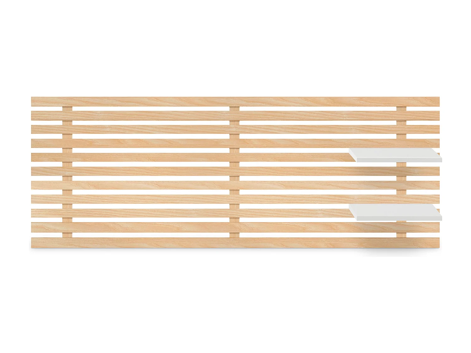 DHOME Testiera con ripiani in legno riciclato DM Wall Hanging Stile giapponese Pallet Letto (legno naturale/bianco, 145 cm)