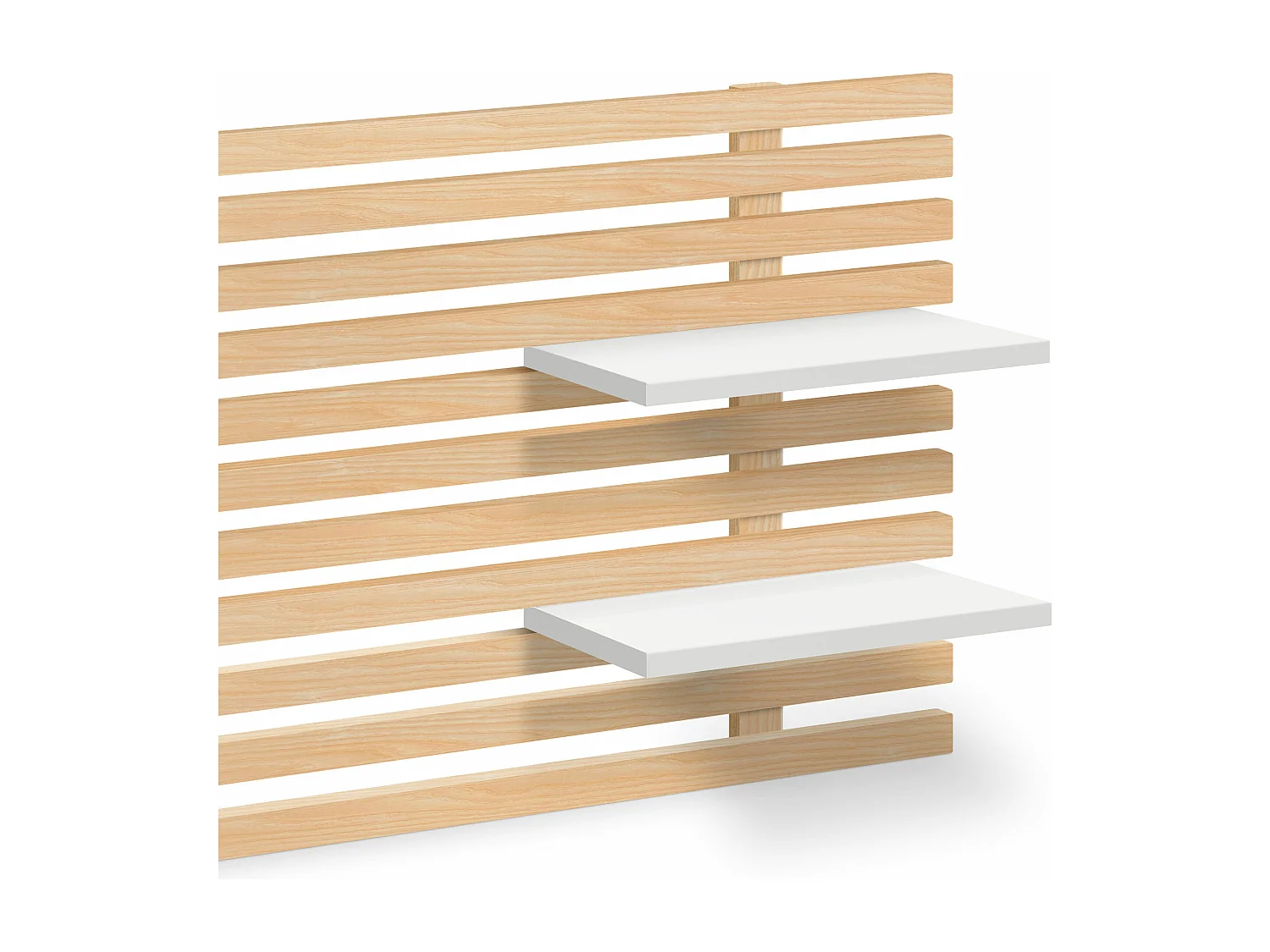 DHOME Testiera con ripiani in legno riciclato DM Wall Hanging Stile giapponese Pallet Letto (legno naturale/bianco, 145 cm)