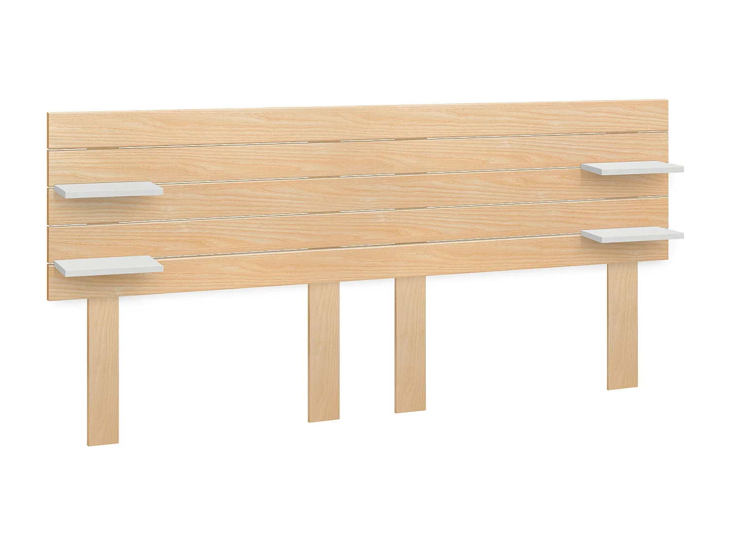 DHOME Tête de lit  avec étagères en bois recyclé DM Suspension murale Style palette horizontale avec pieds Lit  (bois naturel/blanc, 290 cm double)