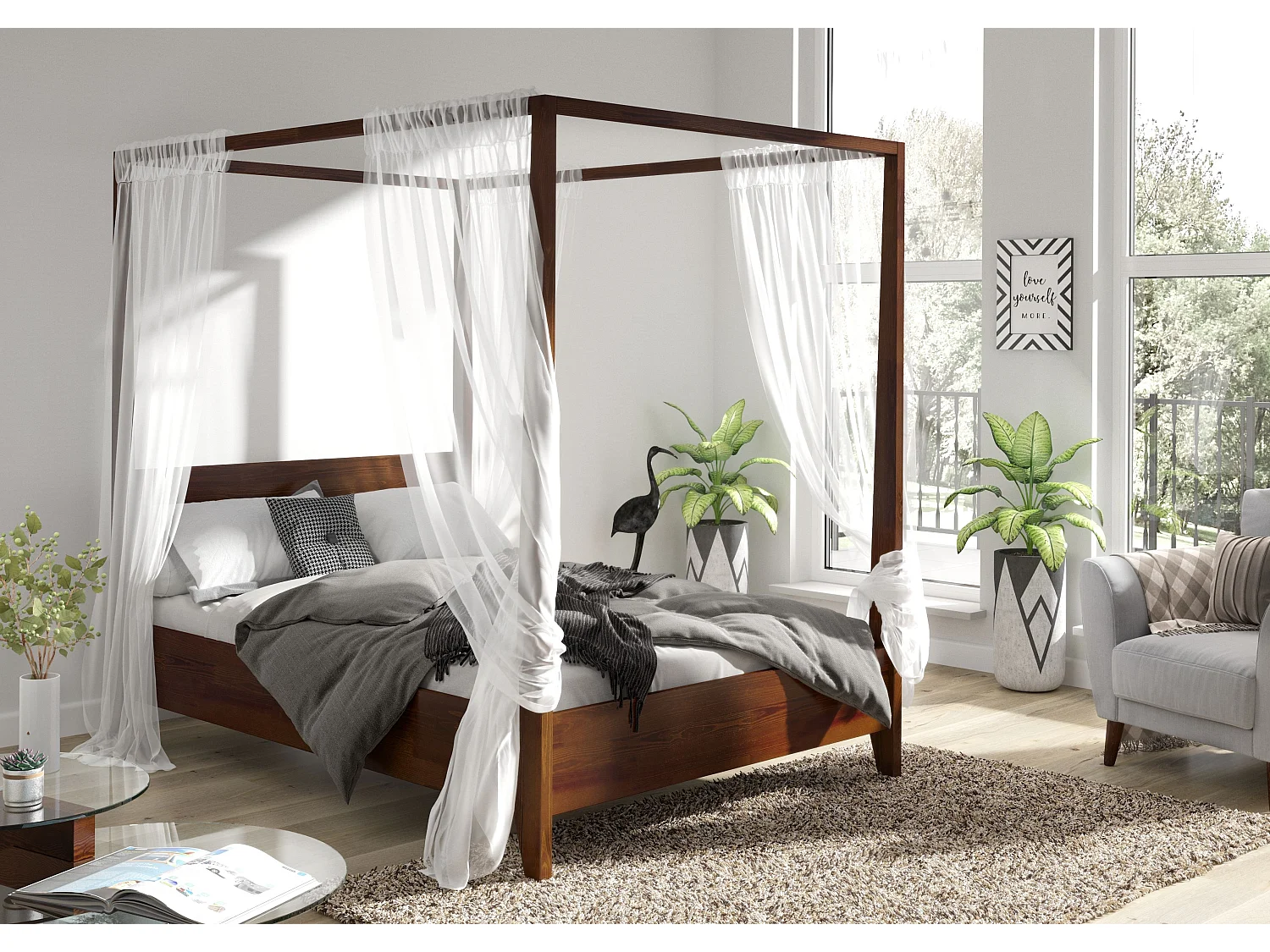 Himmelbett Canopy 180/200 in nussbaumfarbe