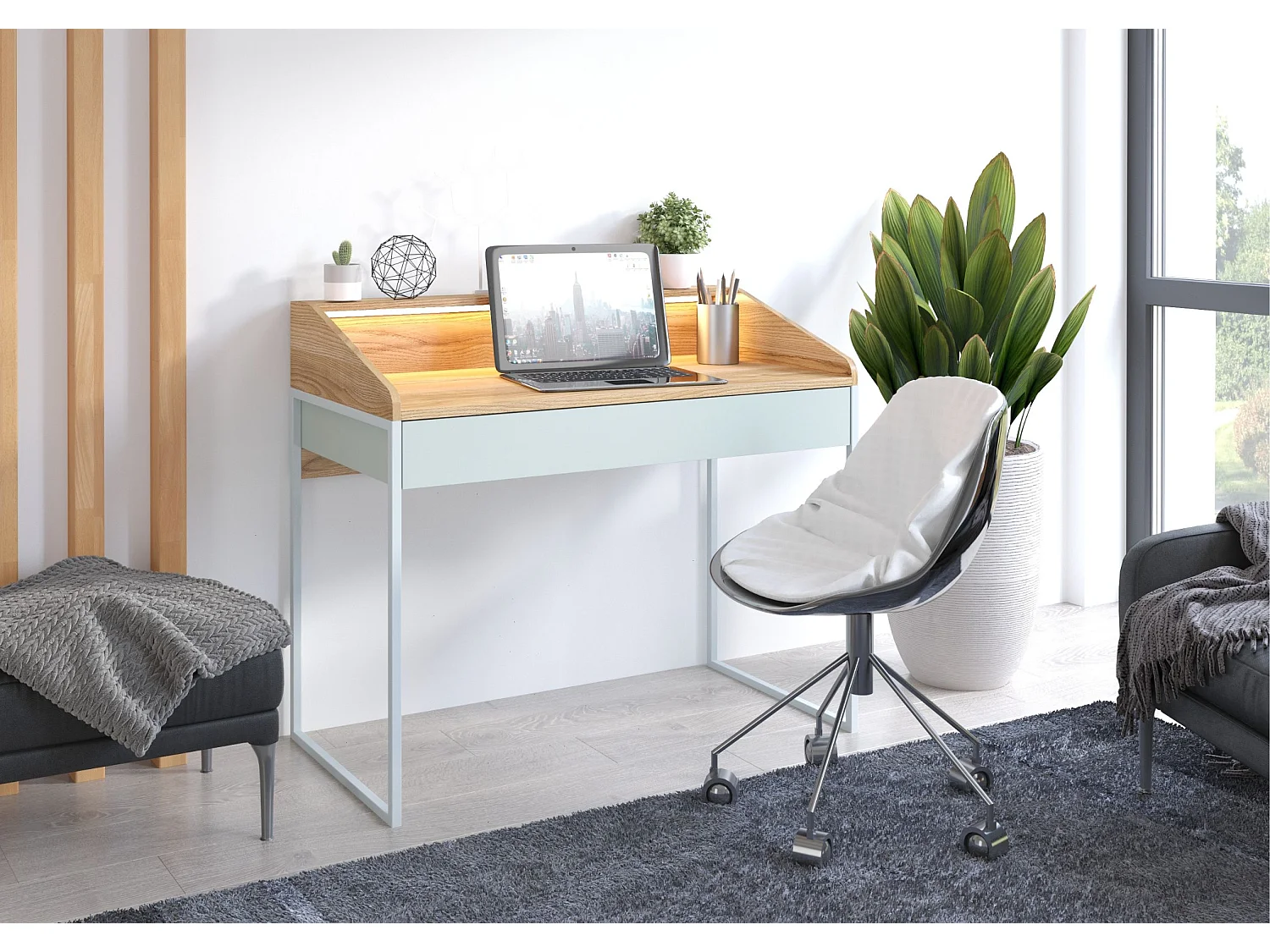 Biurko Finka z oświetleniem / Jesion Górski 110 cm