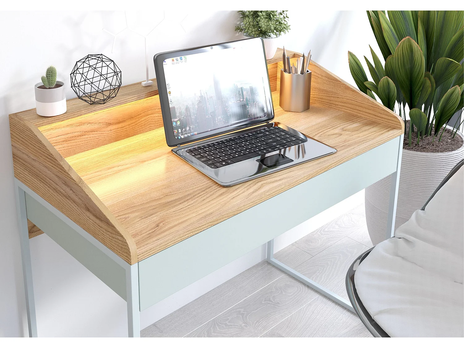 Biurko Finka z oświetleniem / Jesion Górski 110 cm