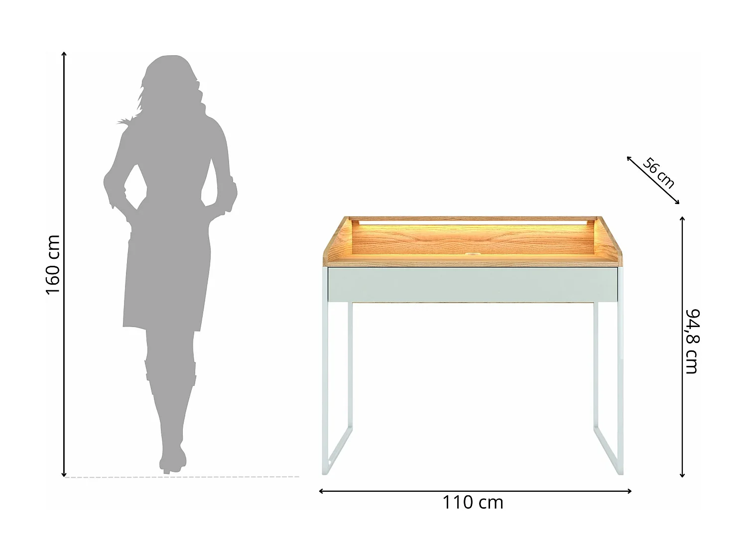Biurko Finka z oświetleniem / Jesion Górski 110 cm