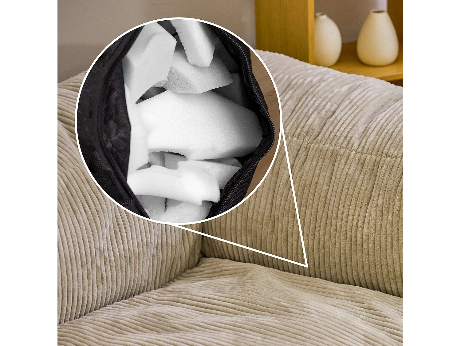 Pouf fauteuil d'angle modulaire en velours côtelé beige - ZEN